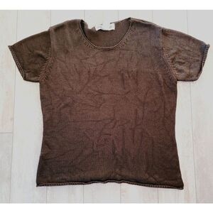 Jones &‎ Co. L Short Sleeve Sweater Chocolate Brown Stretch Soft Knit